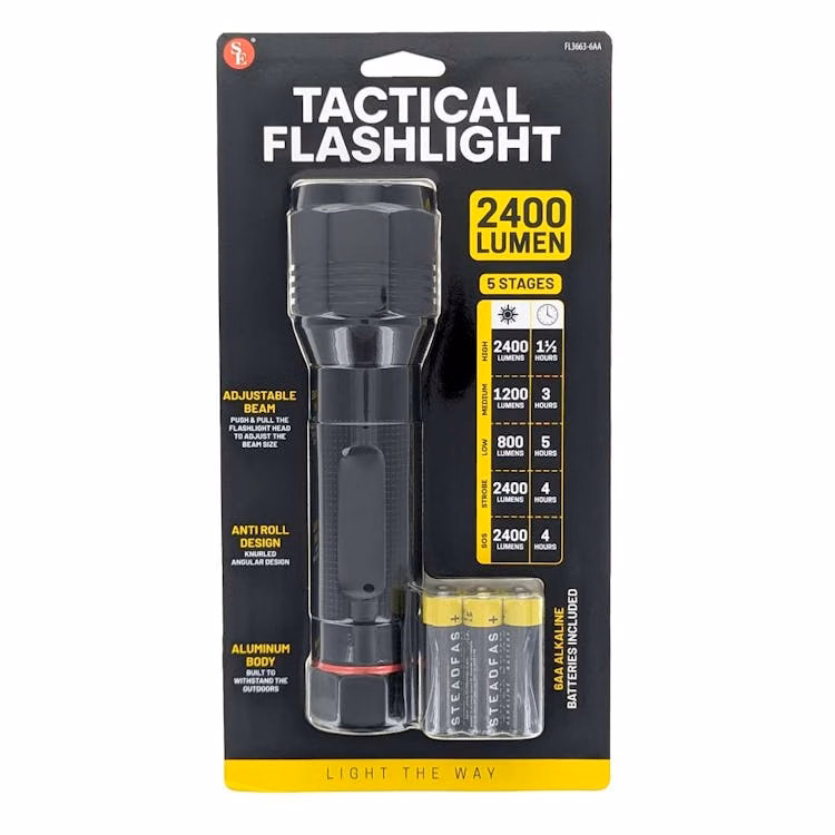 2400 Lumen Heavy DutyTactical Flashlight Black - 7.5"