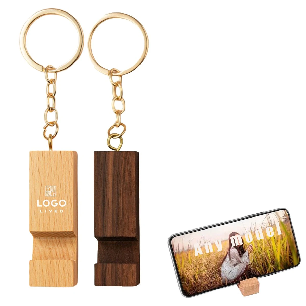 Wooden Mobile Phone Holder Keychain 1