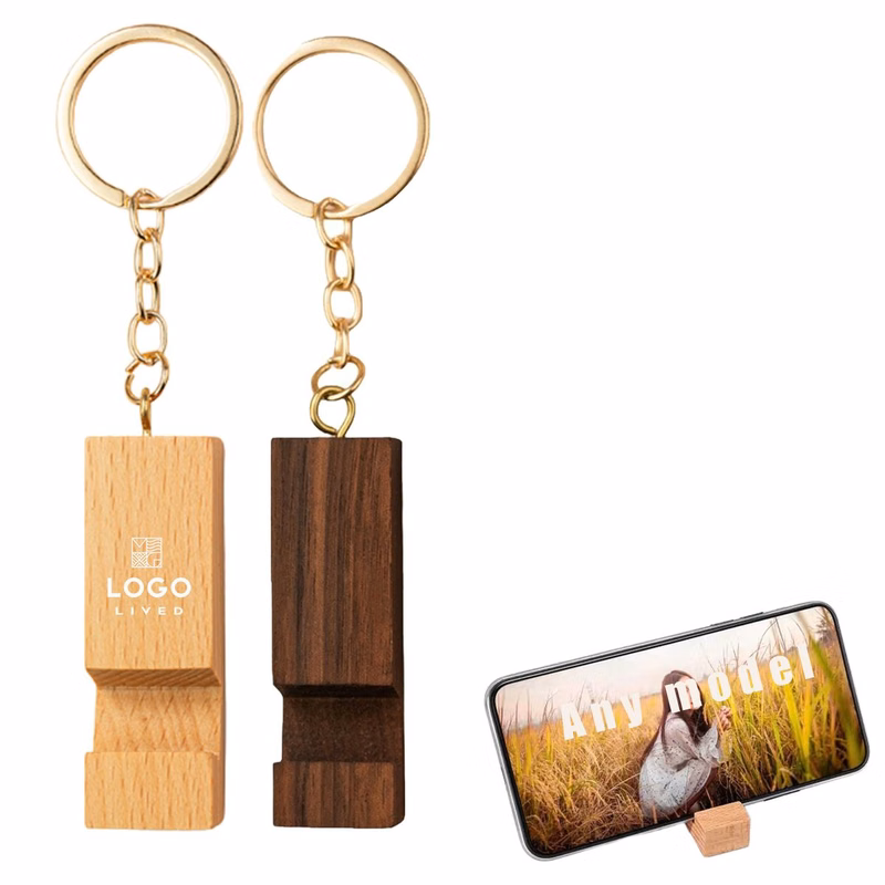 Wooden Mobile Phone Holder Keychain