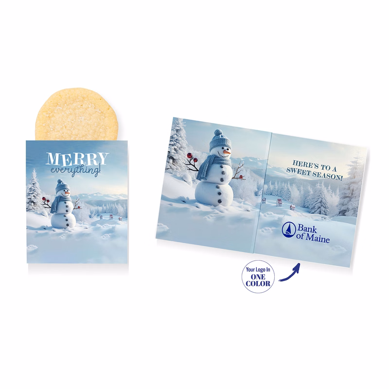 Foil-Stamped Stock Snowman Design Mini Sweeter Card with Single Sugar Cookie