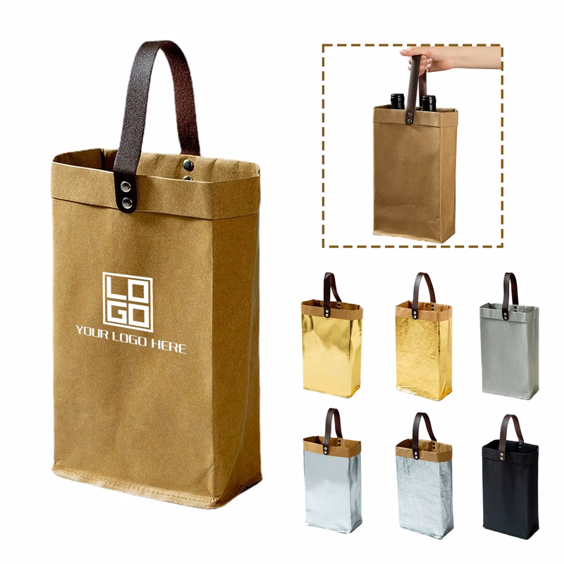 High End Washed Kraft Paper Red Wine Bag