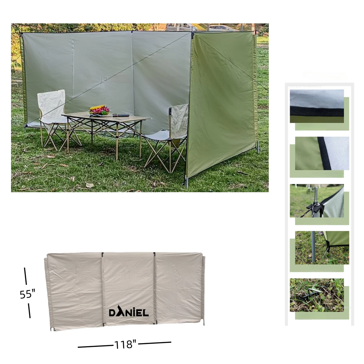 118" x 55" Outdoor Wind Protection 3 Panel Design 1