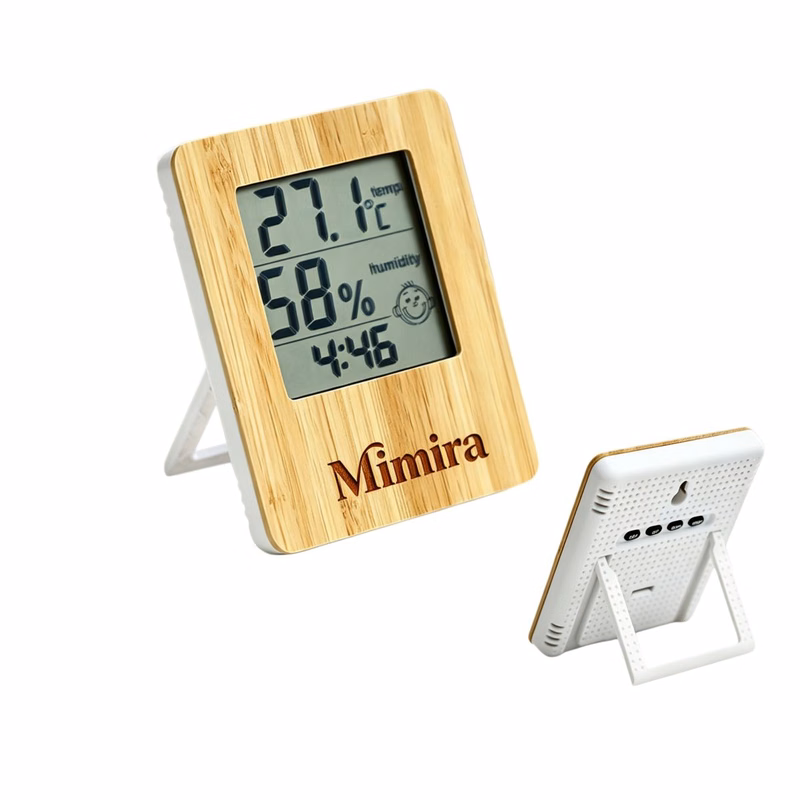 Bamboo Frame Digital Thermometer Hygrometer