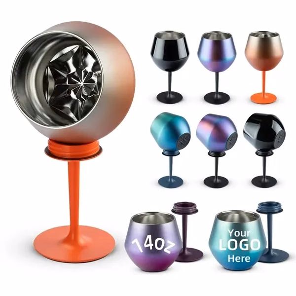 14oz Stainless Steel Wine Glass with Detachable SiliconeBase for Commutes, Fitness and Travel