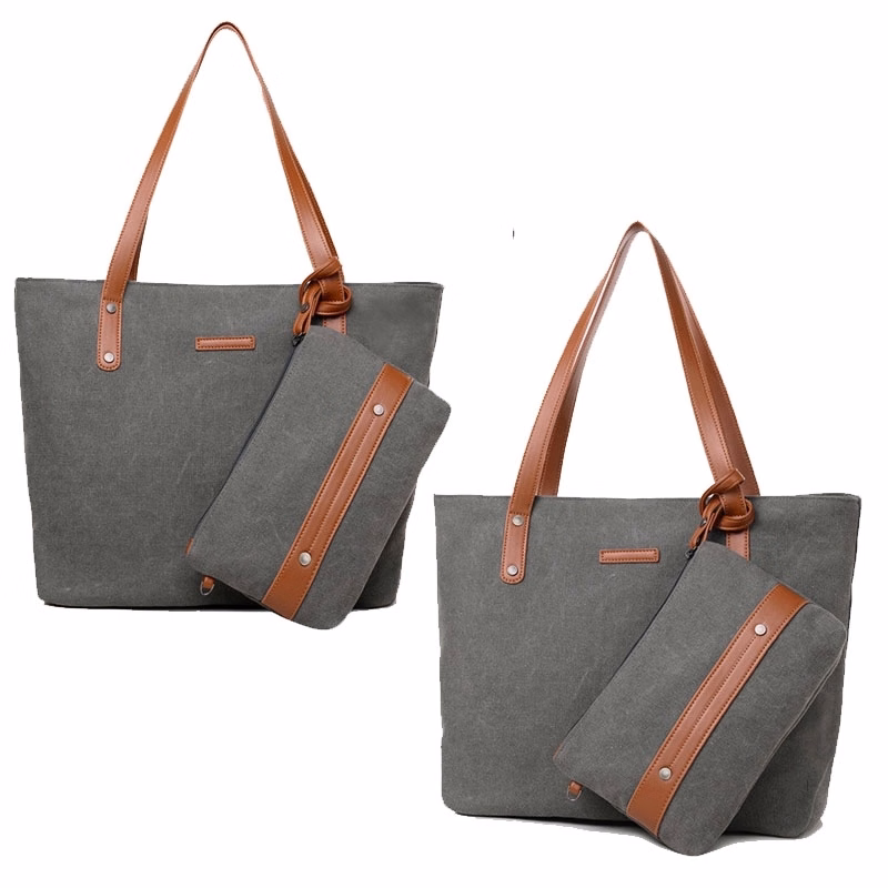 Canvas Handbags With Small Pouch/Wristlet