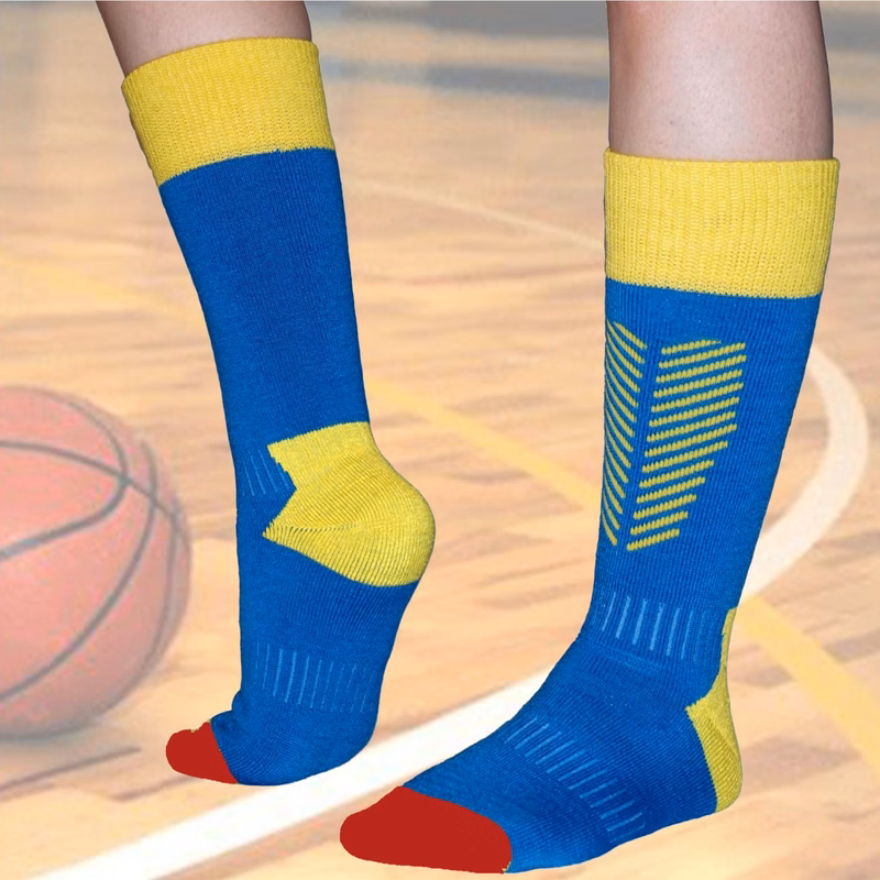 Cushioned mid cuff custom knit basketball socks, 144 needles