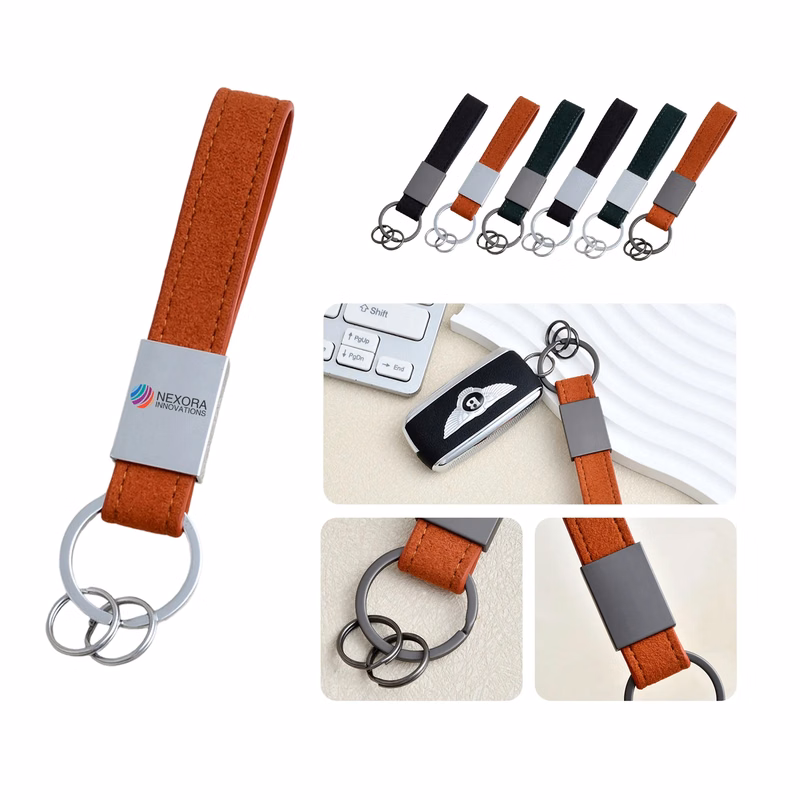 Durable Suede Keychain with Plated Metal Pendant
