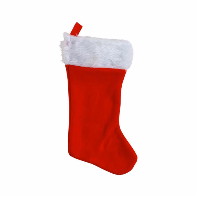 18" Christmas Stockings - Plush Trim Red Felt