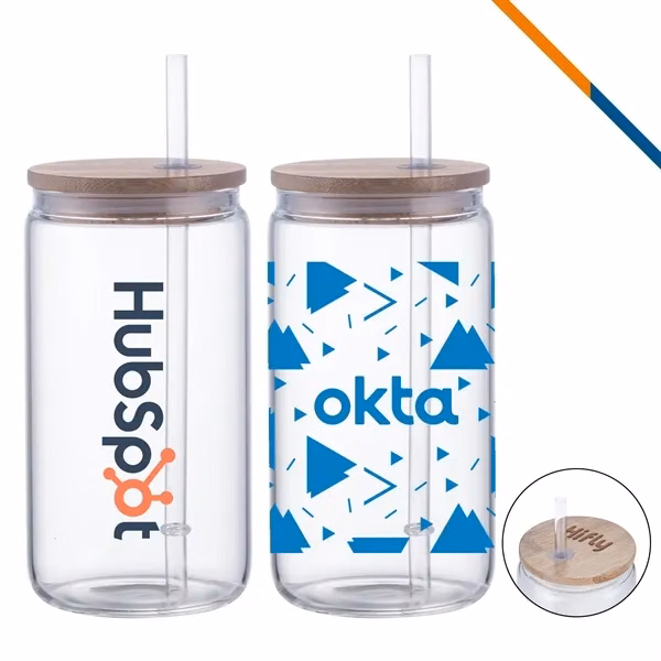 Custom 18 oz Glass Tumbler with Bamboo Lid and Straw — Sustainable Daily Drinkware