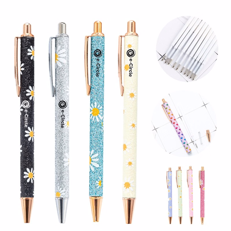 Metal Ballpoint Pen with Daisy Flower Pattern