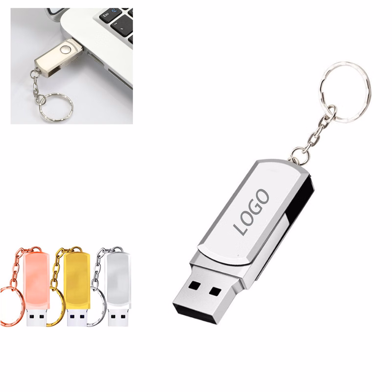 MOQ 100pcs 4 GB Metal USB Flash Drive With Keychain
