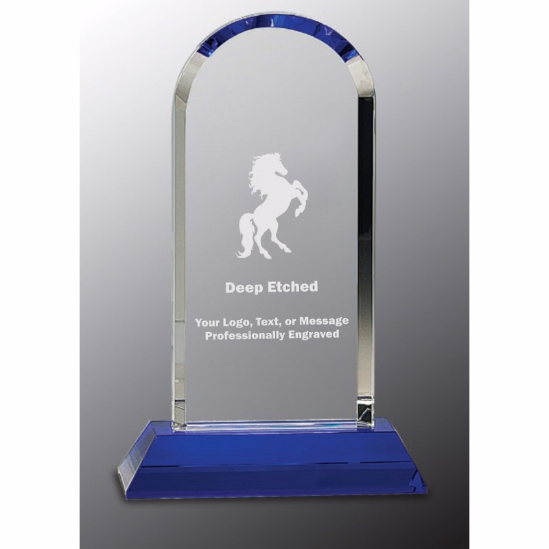 9 1/4" Clear Crystal Dome on Blue Pedestal Base Award