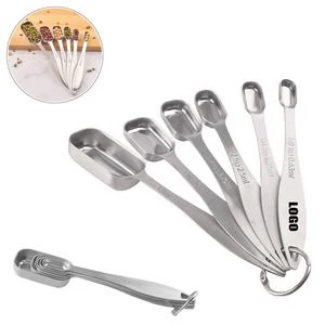 Stainless Steel Rectangle 6 In 1 Measuring Spoon Set With Round Ring 1