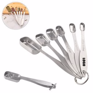 Stainless Steel Rectangle 6 In 1 Measuring Spoon Set With Round Ring