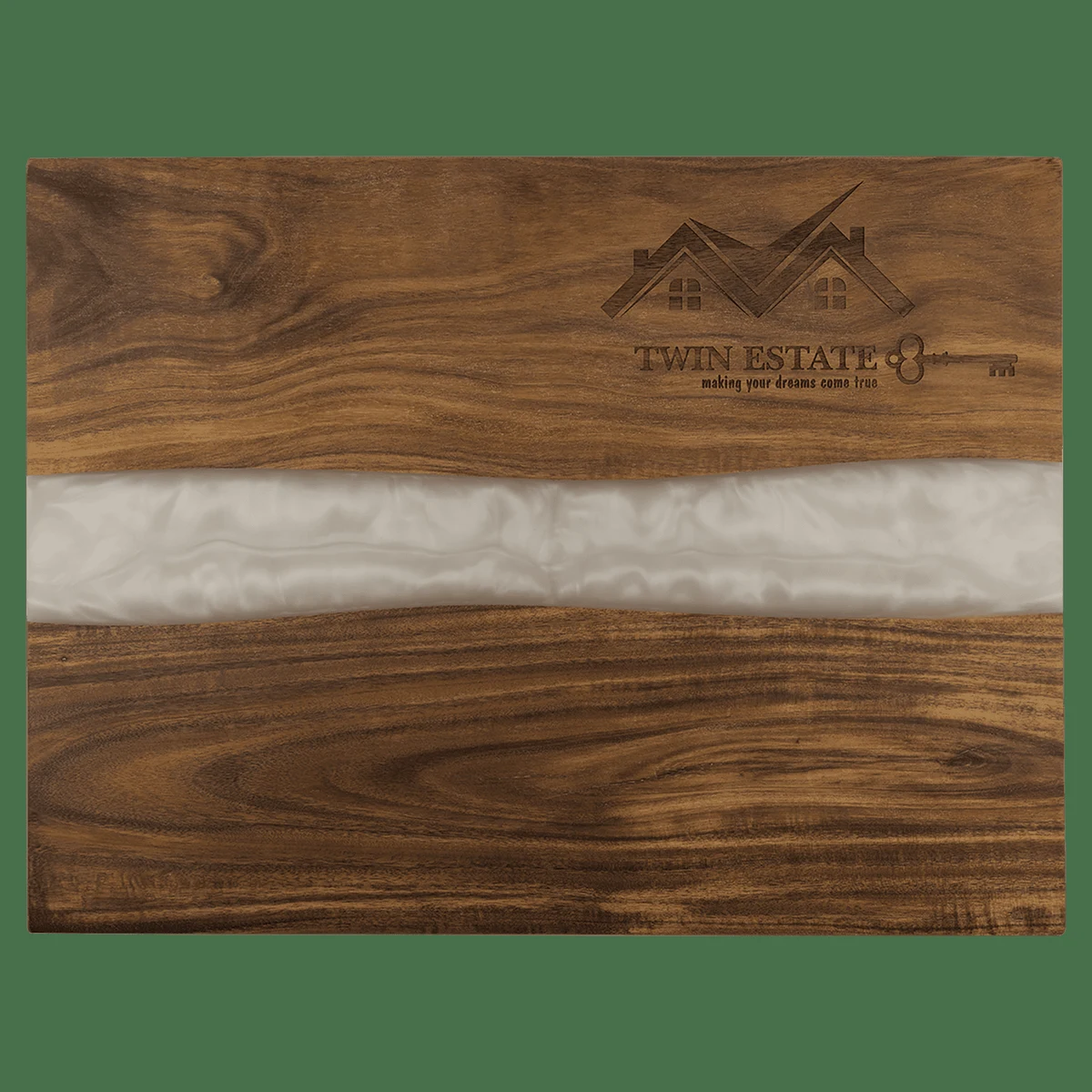 15 3/4" x 11 3/4" White Acacia with Pearl Resin Serving Board 1