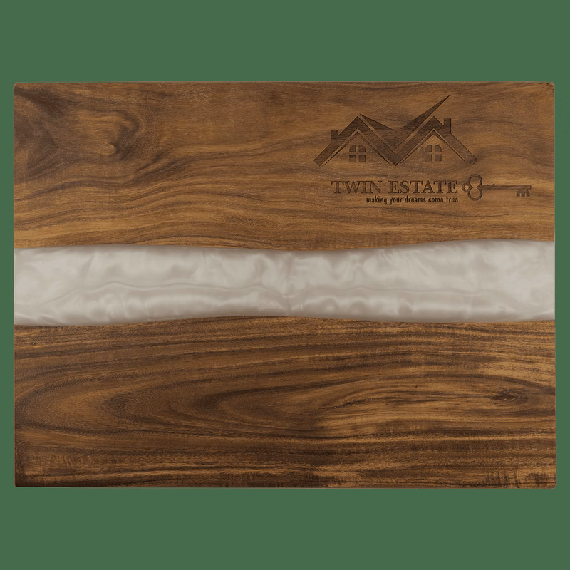 15 3/4" x 11 3/4" White Acacia with Pearl Resin Serving Board