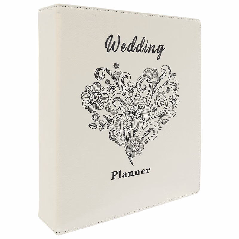 11" x 11 " White Leatherette 3-Ring Binder w/ 2" Slant D-Rings