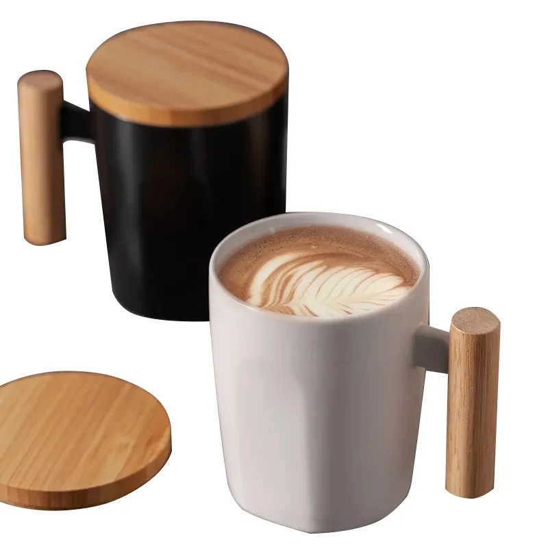 Ceramic coffee cup with wooden handle 1