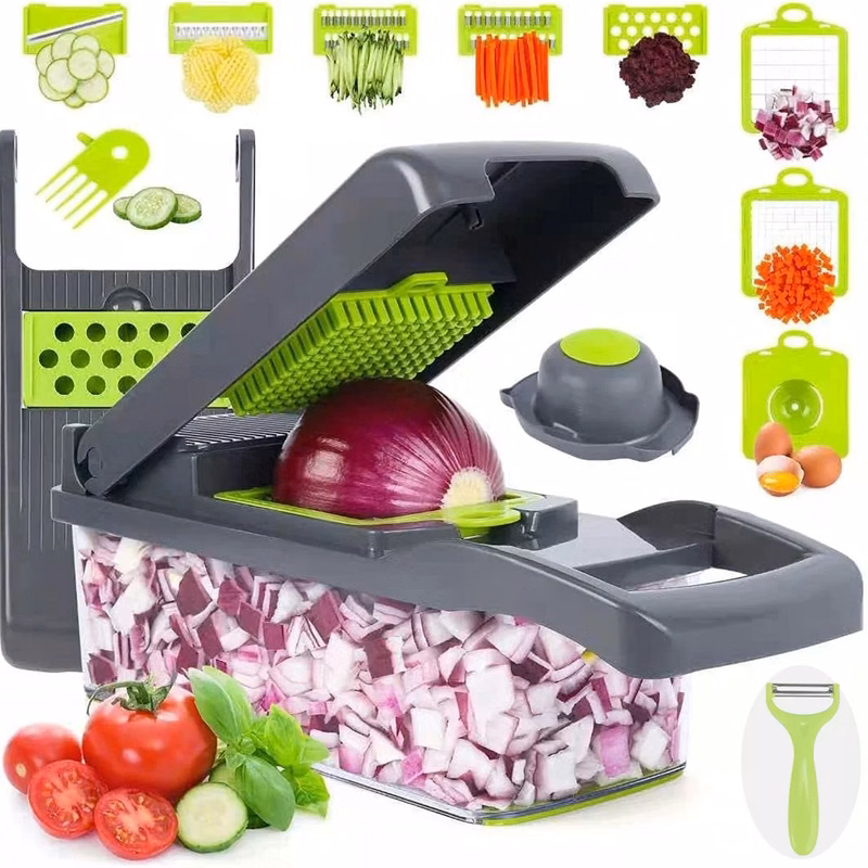 Multifunctional 12-in-1 Veggie Chopper with 8 Blades
