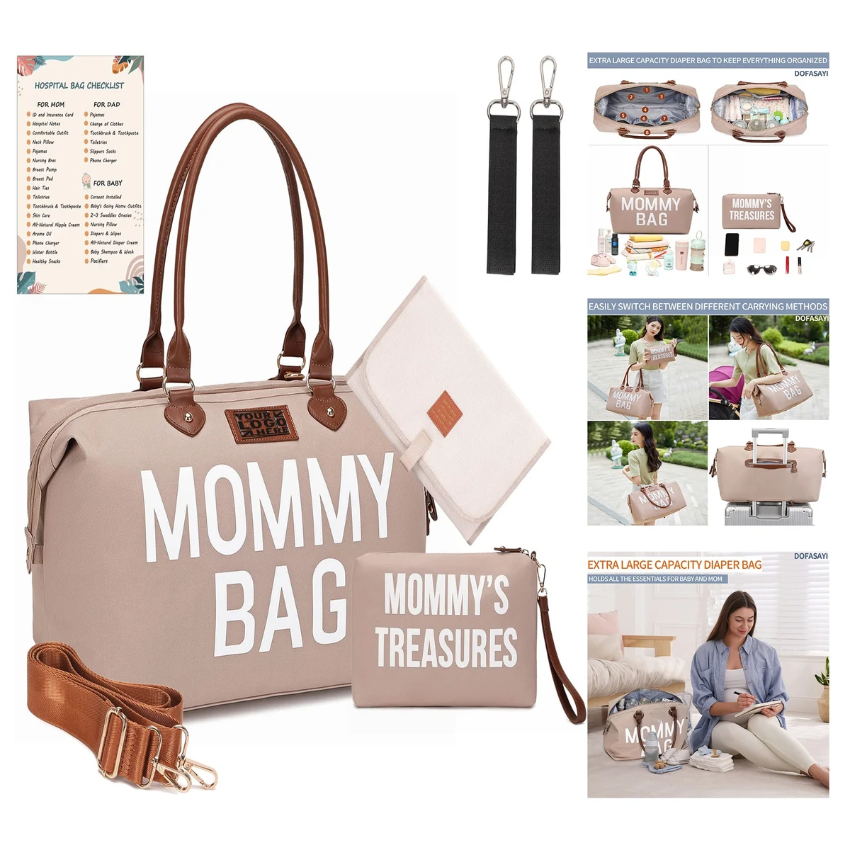 Mommy Bag Diaper Bag Tote with Changing Pad, custom tote bag with logo imprint 1