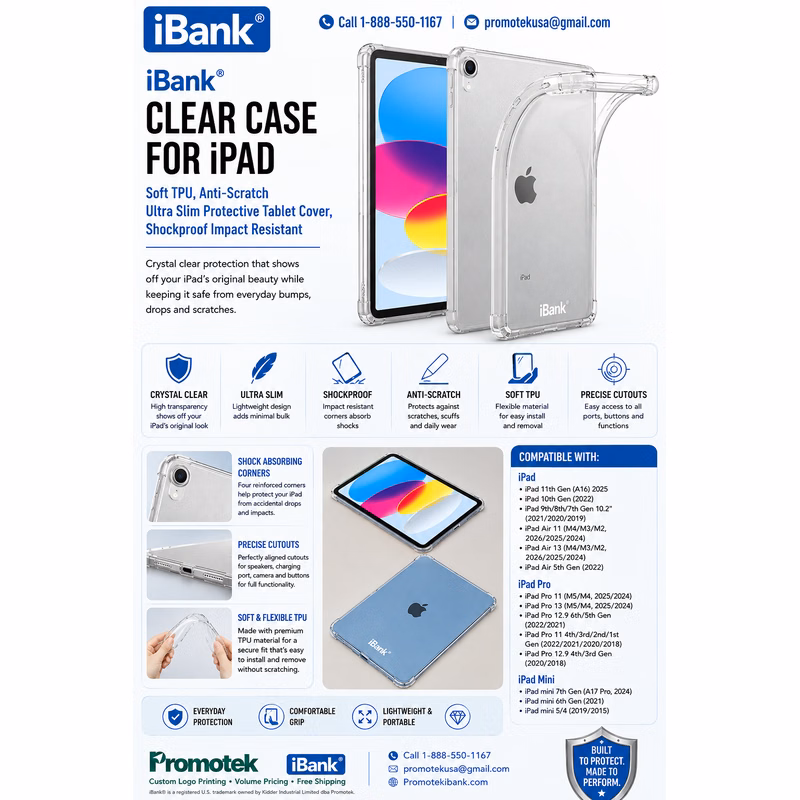iBank® Clear Case for iPad, Soft TPU, Anti-Scratch Ultra Slim Protective Tablet Cover