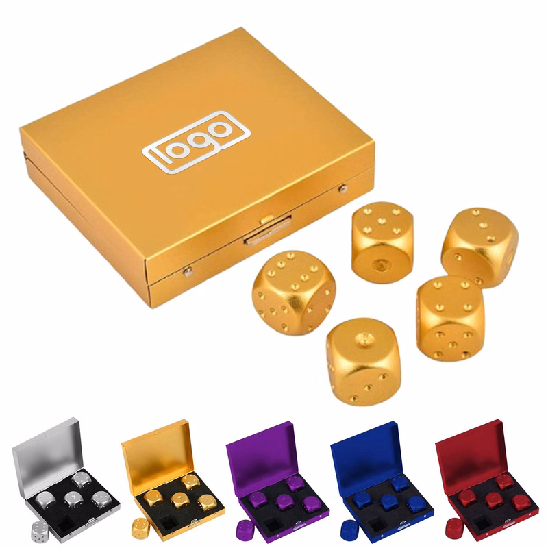 5Pcs Aluminum Alloy Dice w/ Square Case