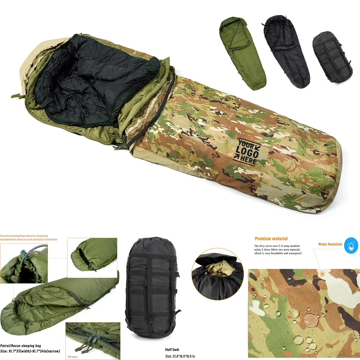All Season Army Military Modular Multi Layered Sleeping Bag System with Bivy Cover 1