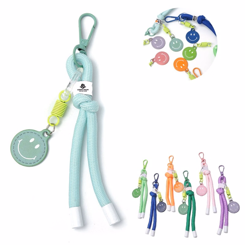 Braided Lanyard Key Chain With Smiley Face Logo