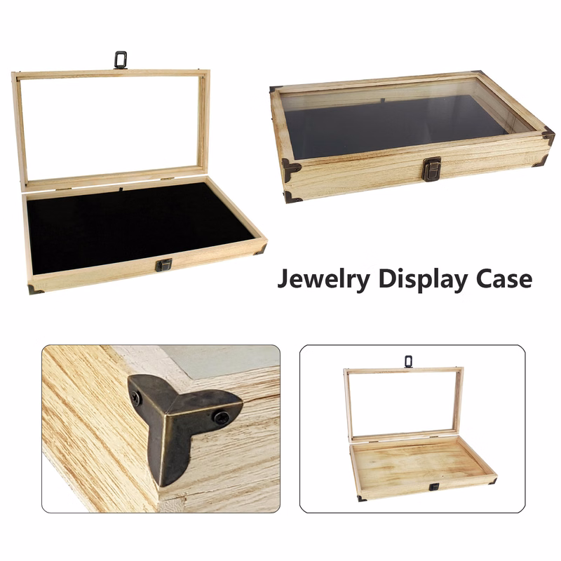 Color Wooden Tempered Glass Jewelry Display Case