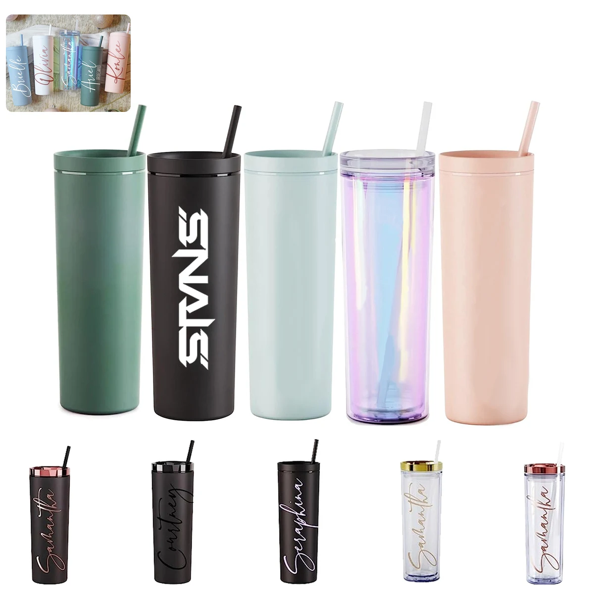 Personalized Tumbler With Lid and Straw Holographic 15 oz 1