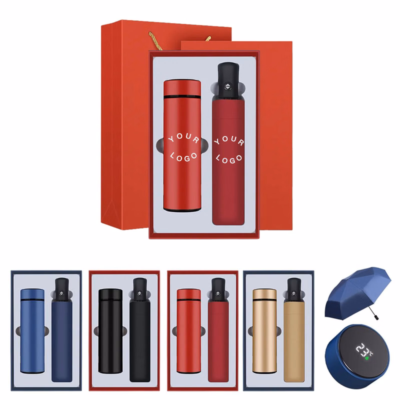 Thermos Cup and Umbrella Gift Set with LED Display