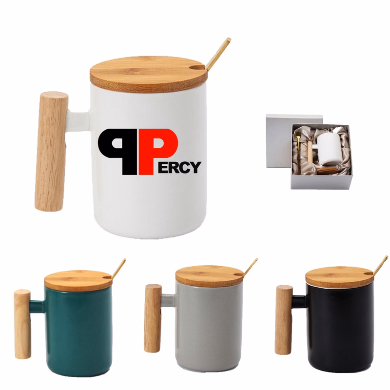 12oz Wooden Handle Coffee Mug Set w/ Spoon