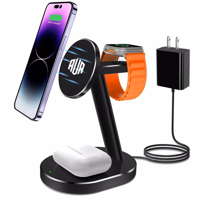 Magnetic All-Aluminum Alloy 15W 3-in-1 Wireless Fast Charger