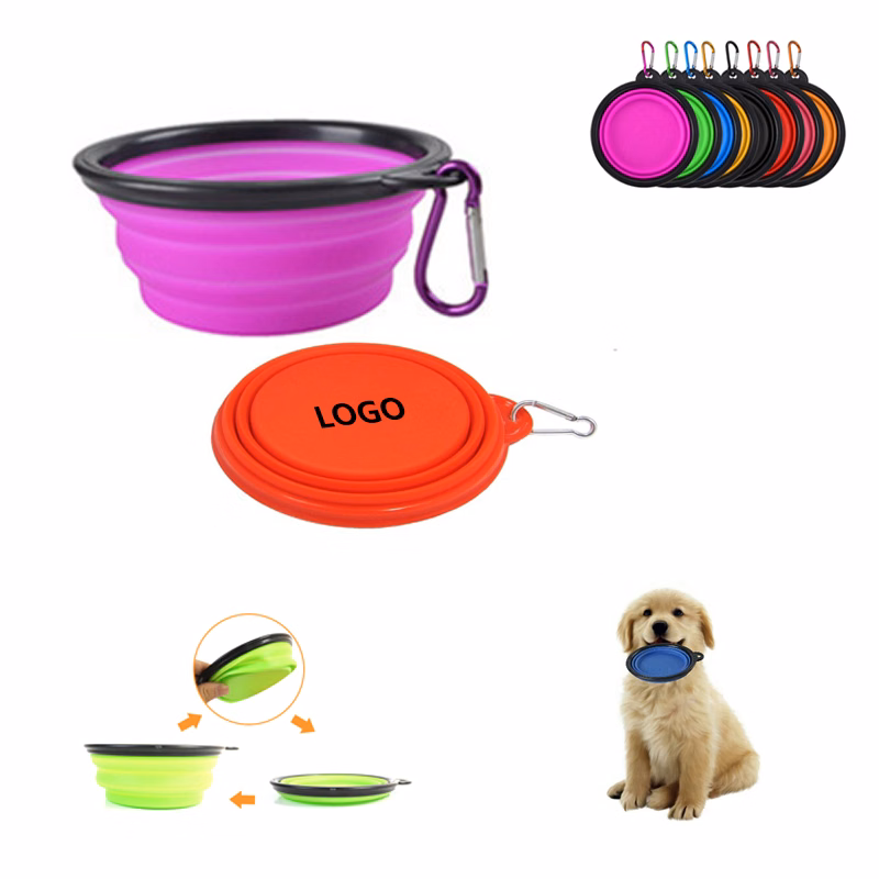 Silicone Folding Pet Feeding Travel Bowl With Carabiners