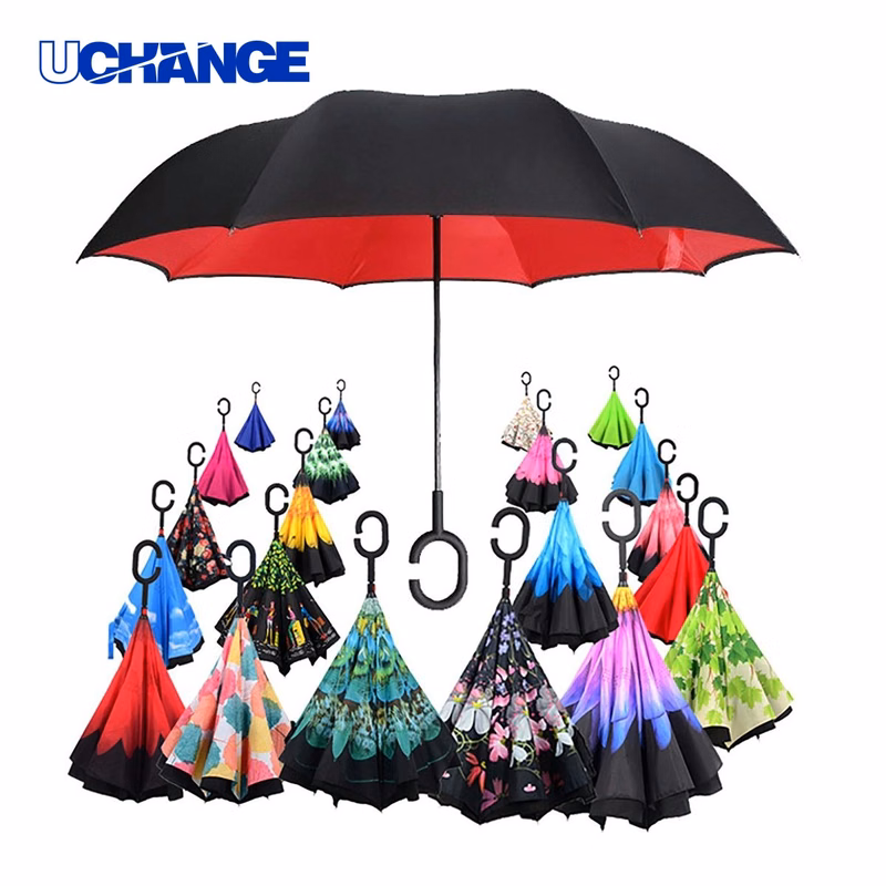 Shaped Handle Anti UV Inverted Reverse Umbrella