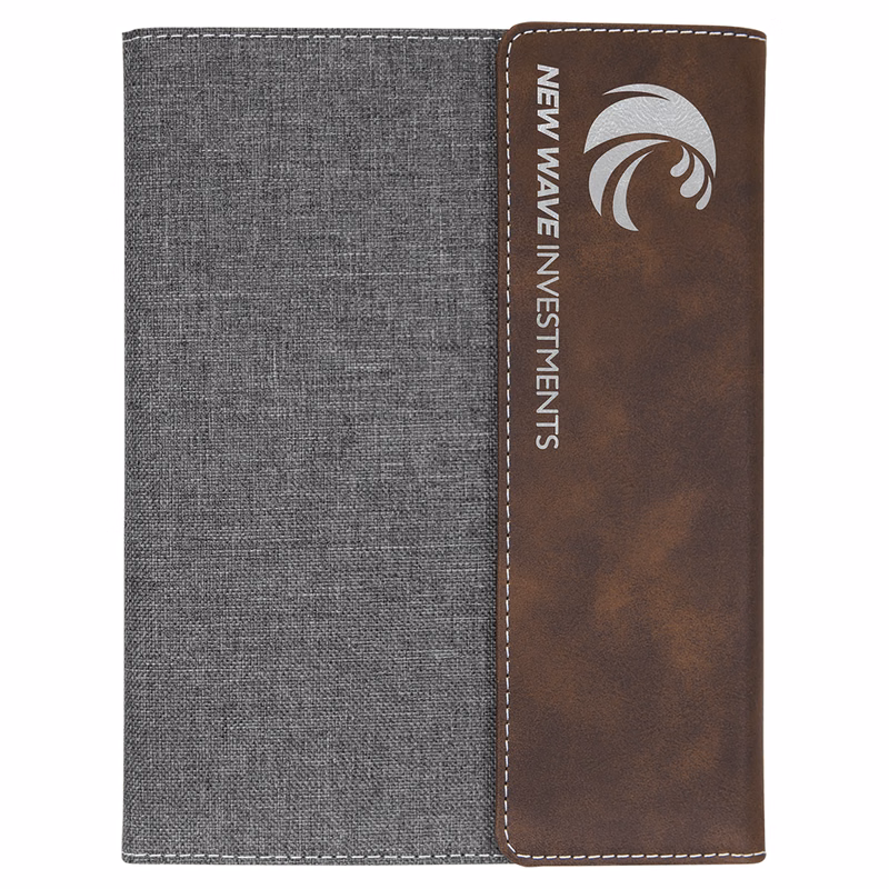 7" x 9" Rustic/Silver Leatherette / Gray Canvas Portfolio with Notepad