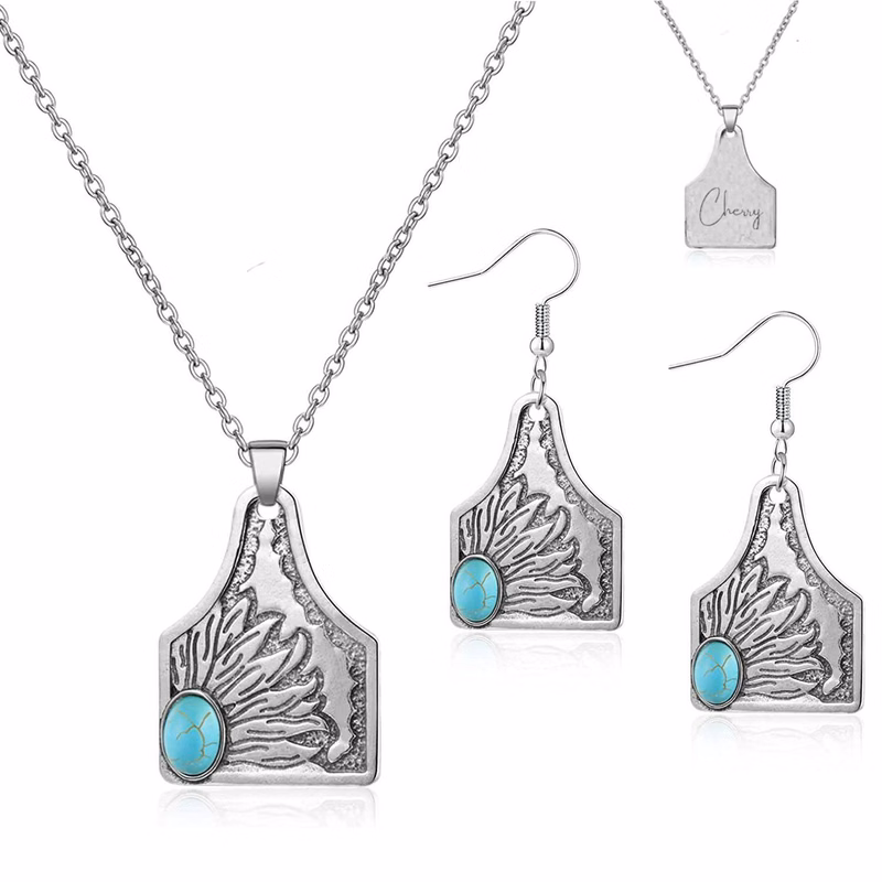 Turquoise Flower Earrings Necklace Set