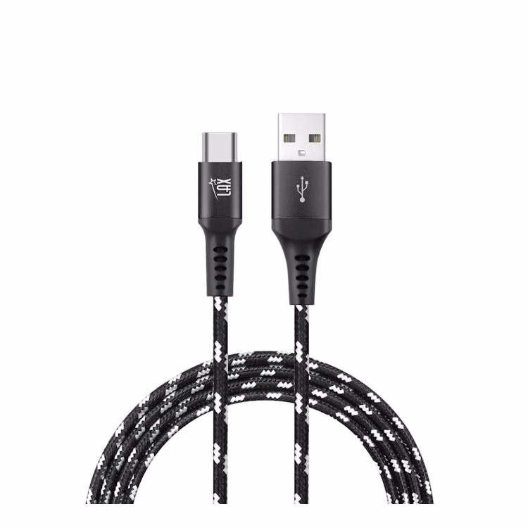 Braided Nylon USB-C Cable - 10' Black with Stripes
