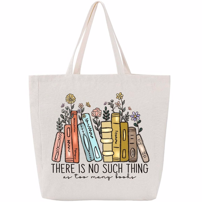 Canvas Tote Bag with Pockets, Cotton Canvas Tote, Book Lovers Gifts