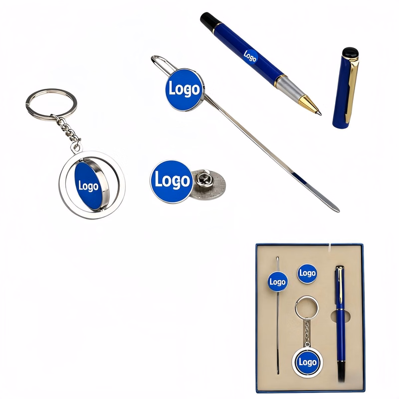 Custom Logo Pen Keychain Bookmark Pin Gift Set