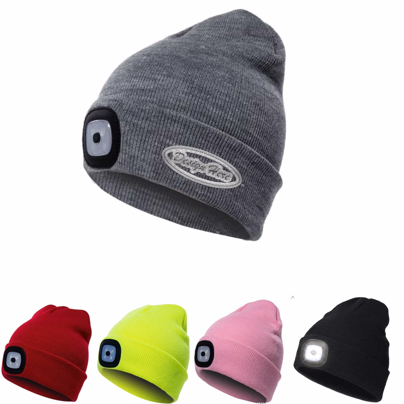 LED Beanie with The Light, Unisex USB Rechargeable Headlamp Winter Knitted Cap