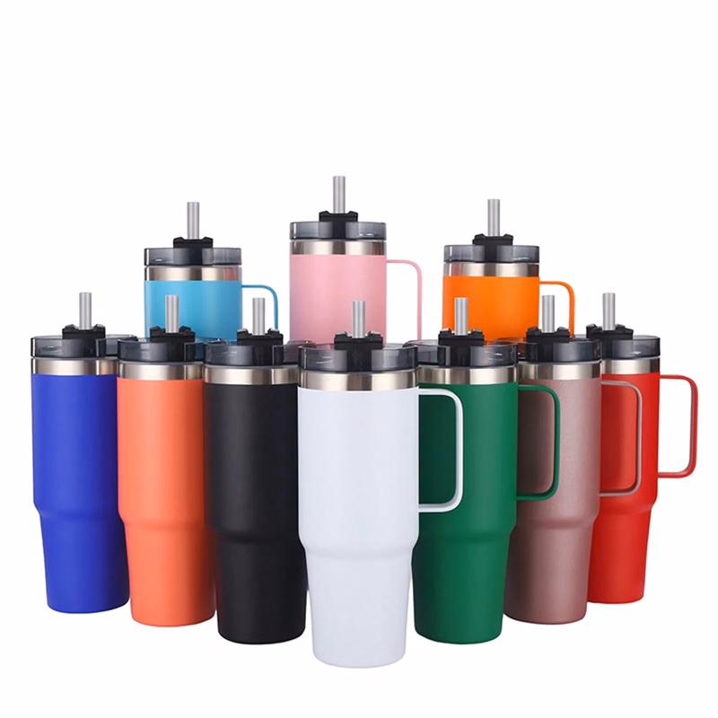 40 Oz. Stainless Steel Insulated Tumbler with Handle & Straw