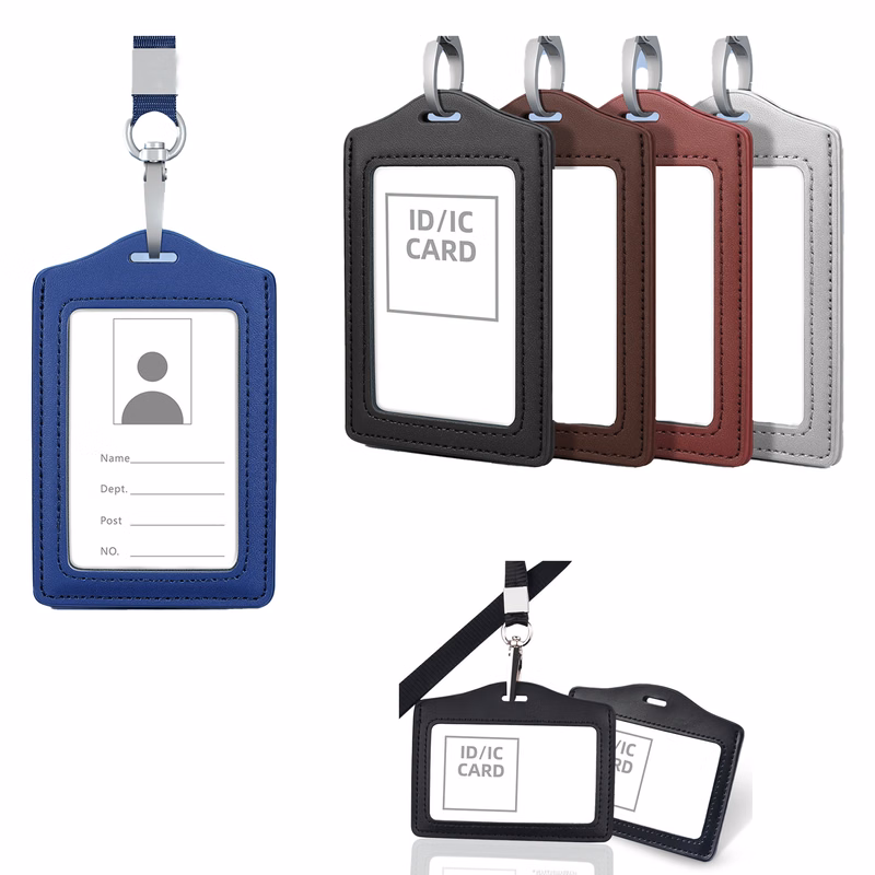 Leather Protective Case For ID Badge With Hanging Strap