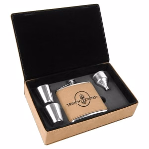 6 Oz. Laserable Leatherette Flask Gift Set