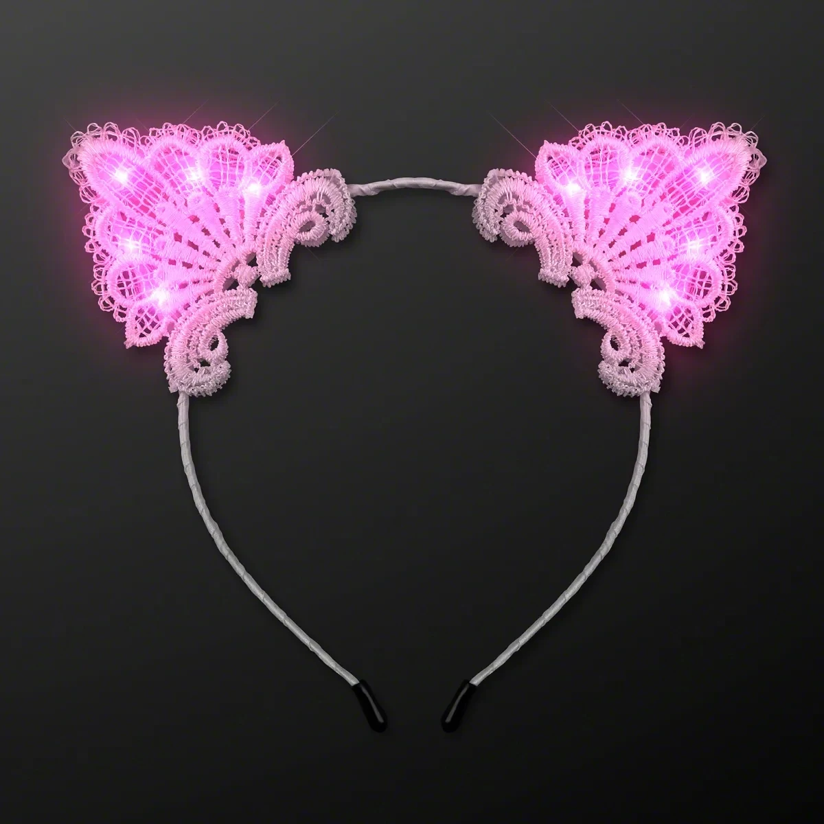 Pink LED White Lace Cat Headband, Festival Light Ears 1