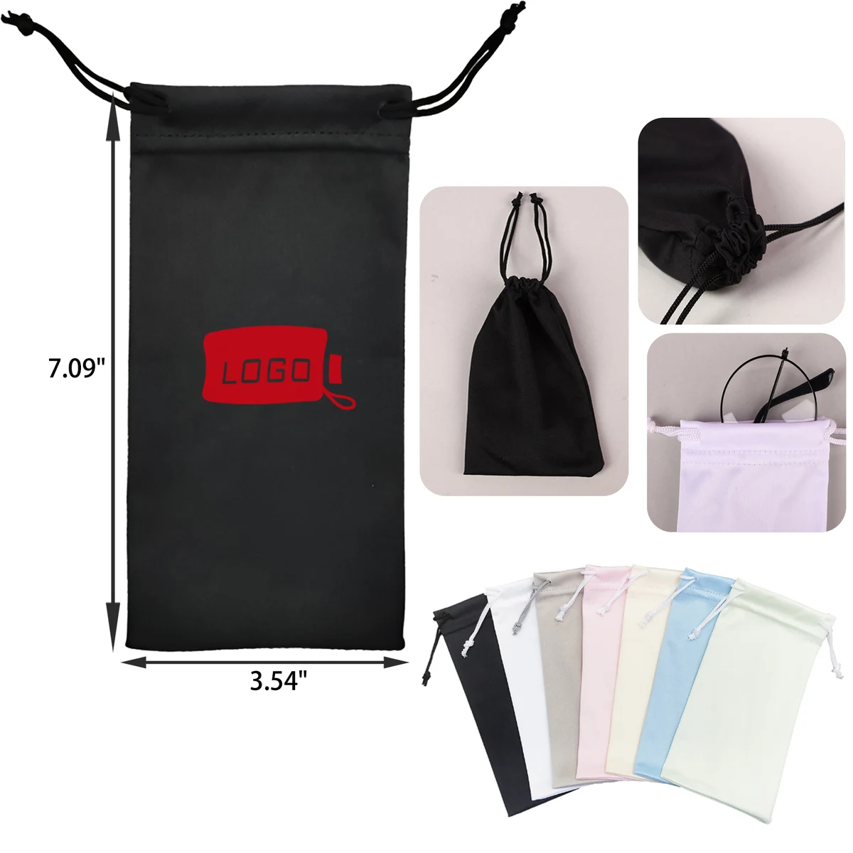MOQ 50 PCS Soft Microfiber Drawstring Eyeglasses Bag 1