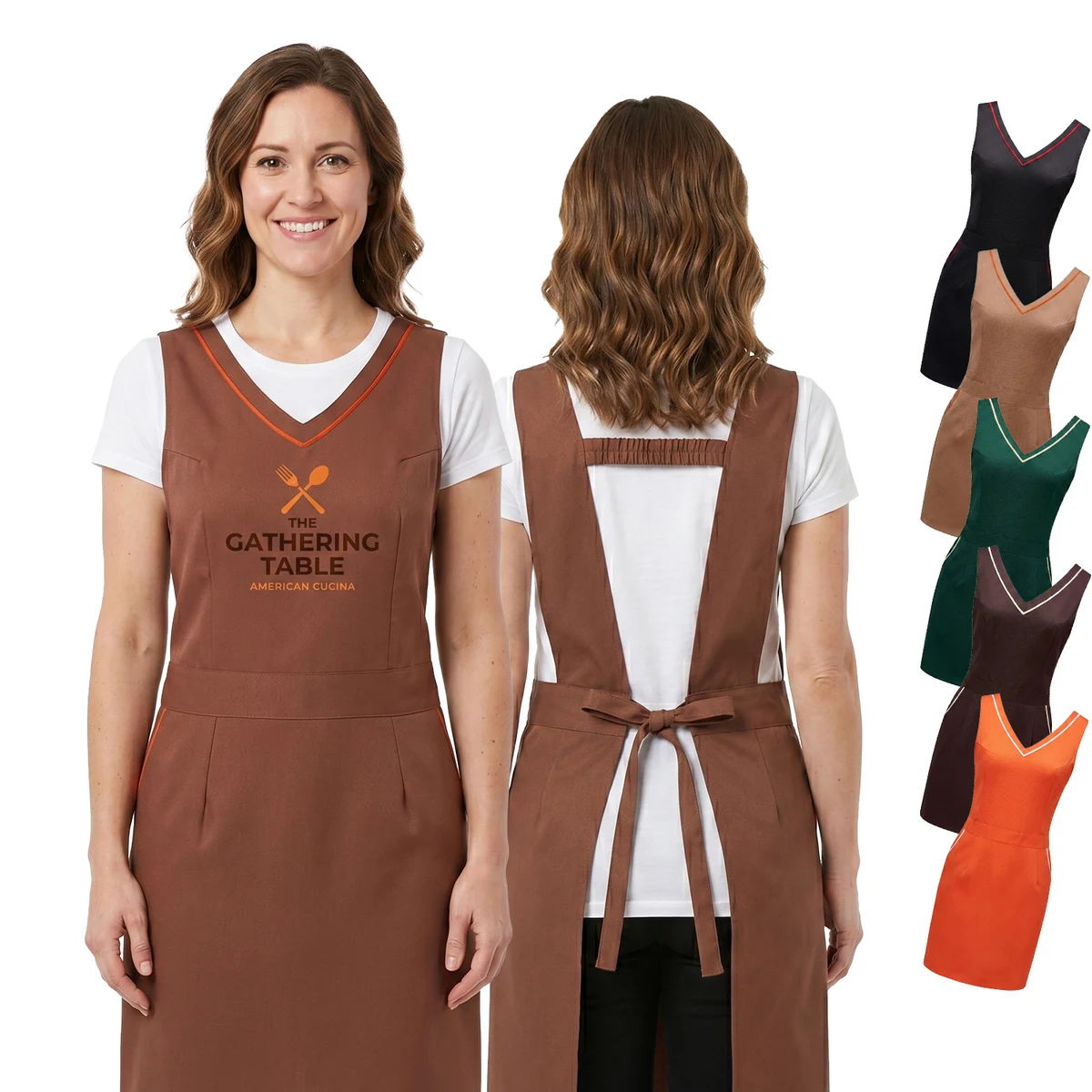 12 oz Woven knitted V-neck Kitchen Apron, Elastic Back strap 1