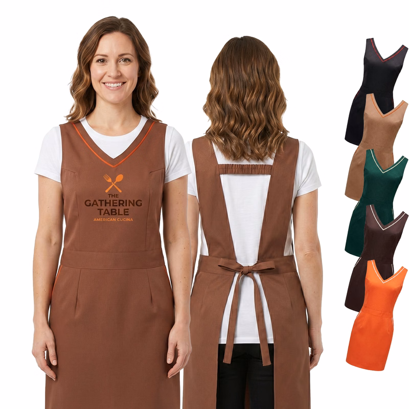 12 oz Woven knitted V-neck Kitchen Apron, Elastic Back strap