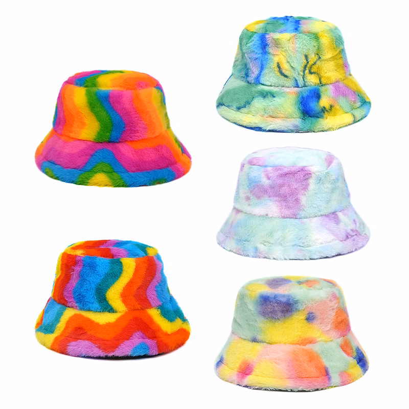 Color Block Fuzzy Bucket Hat
