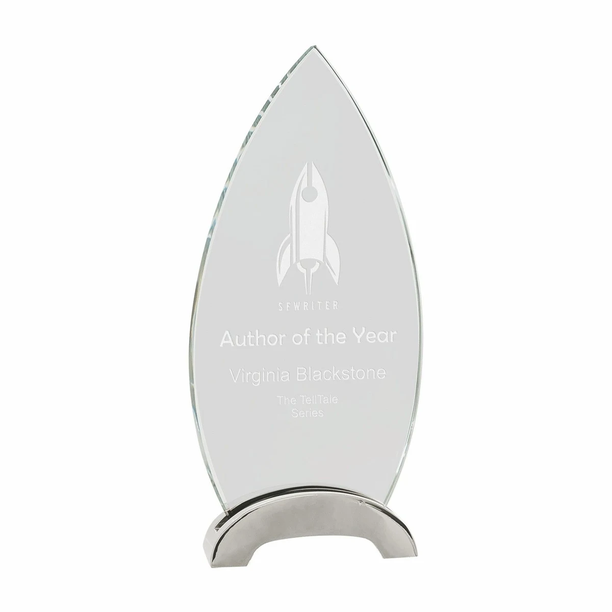 9 1/4" Clear Oval Platinum Glass Award w/ Arch Metal Base 1